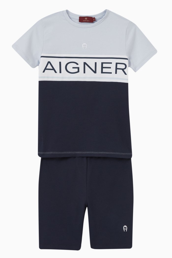

Logo Pyjama Set in Stretch Cotton, Blue