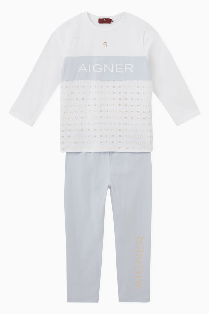 

Logo Pyjama Set in Cotton, Blue