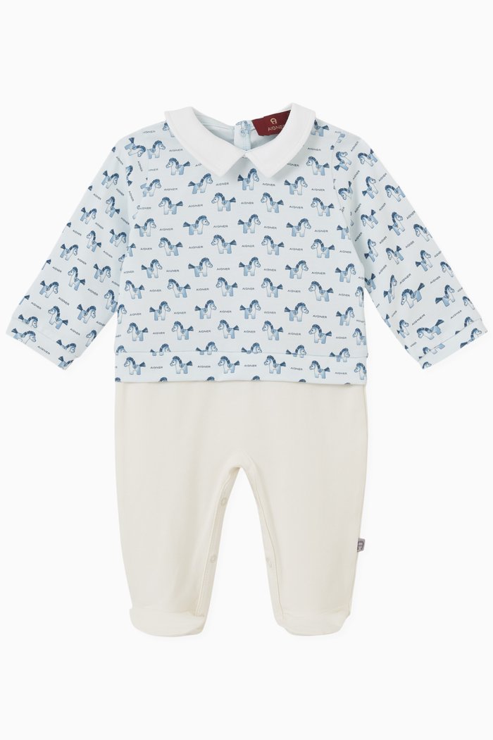 

Horse Logo Sleepsuit in Cotton, Blue