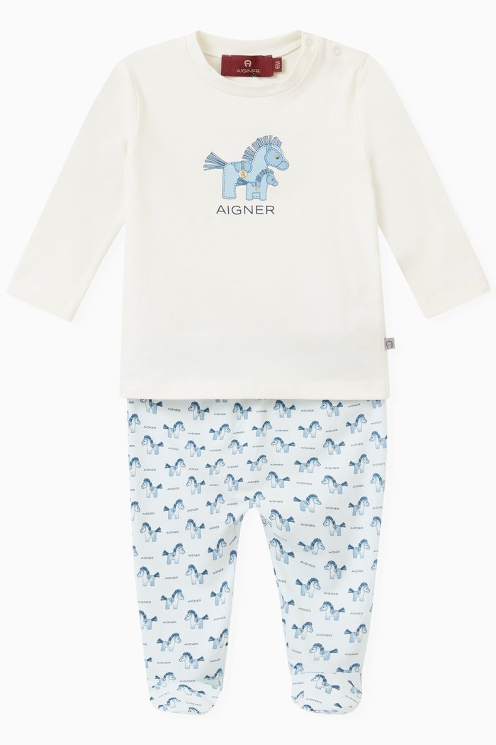 

Horse Logo Pyjama Set in Pima Cotton, Blue