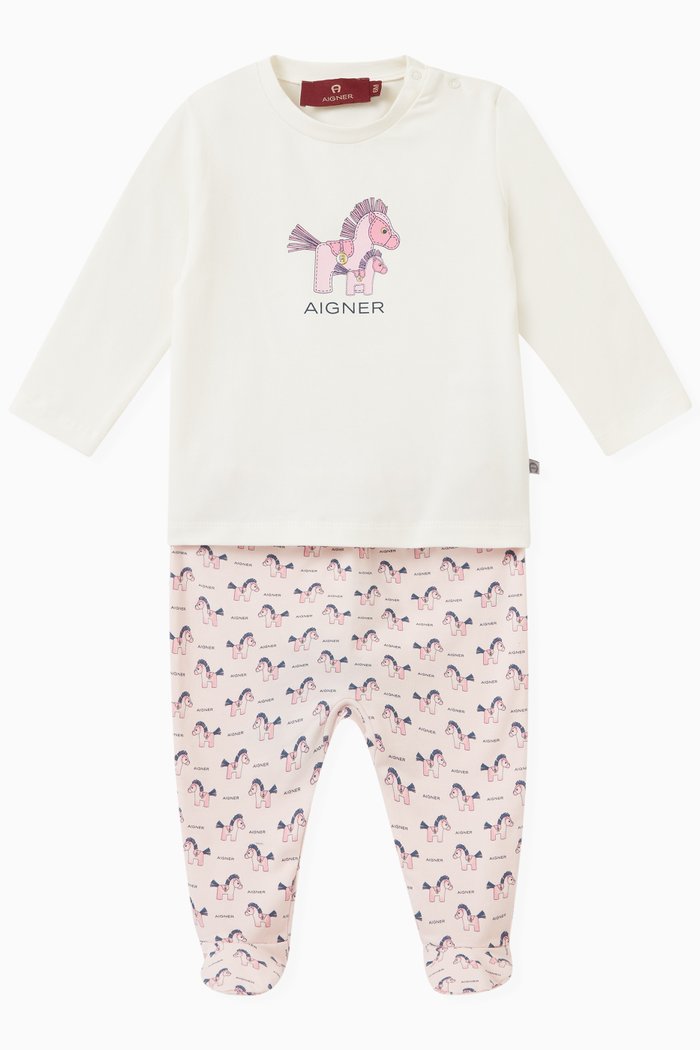 

Horse Logo Pyjama Set in Cotton, Pink