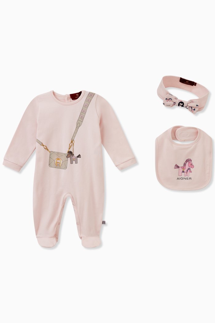 

Handbag Print Sleepsuit in Pima Cotton, Set of Three, Pink