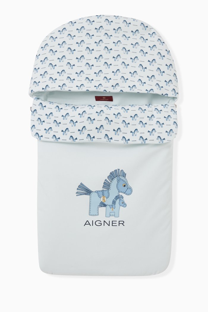 

Horse Graphic Print Baby Nest in Cotton, Blue