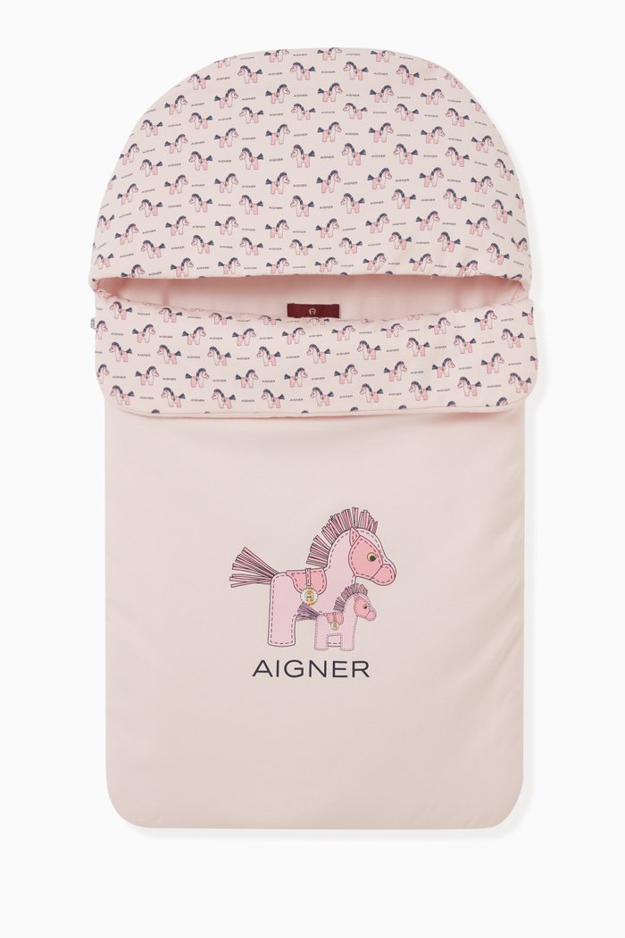 

Horse Graphic Print Baby Nest in Cotton, Pink