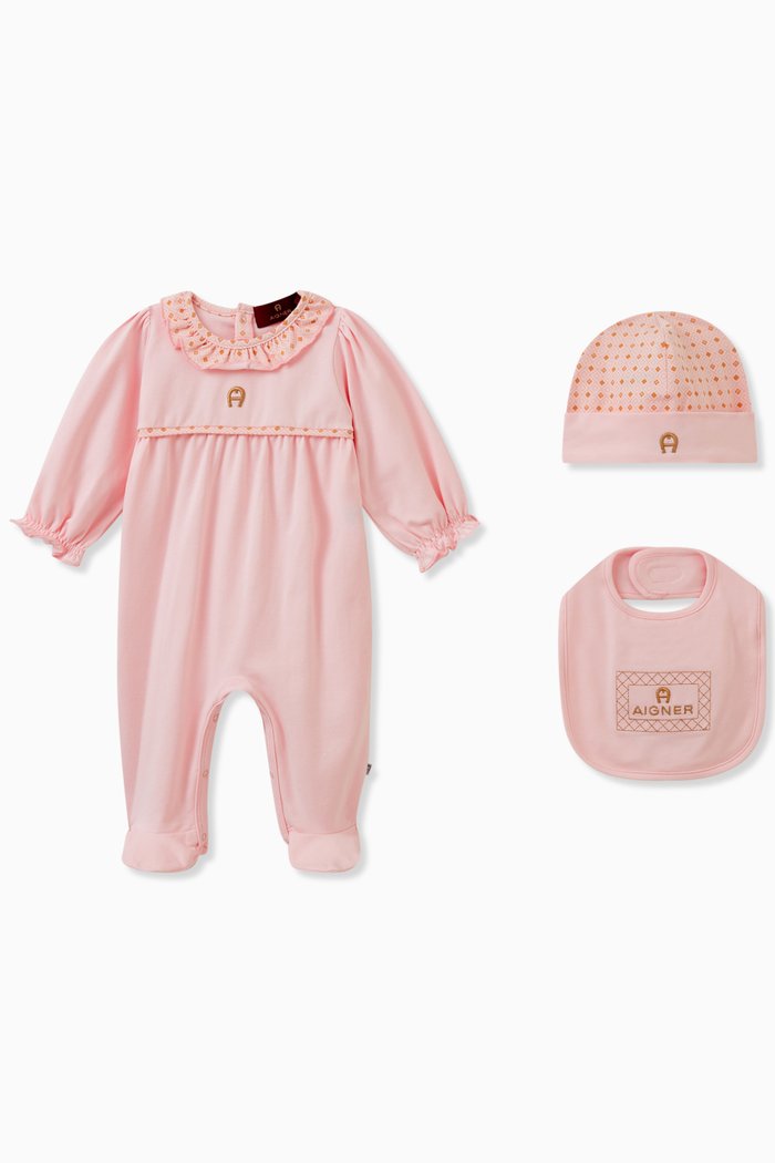 

Embroidered Sleepsuit in Pima Cotton, Set of Three, Pink