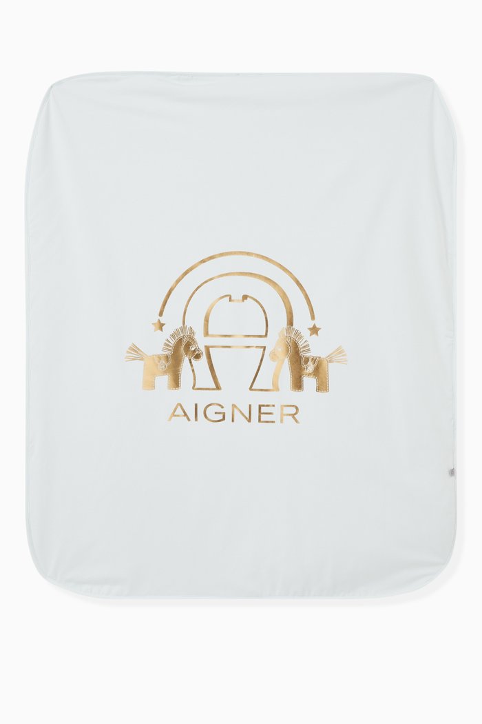 Metallic Logo Blanket in Cotton, Blue