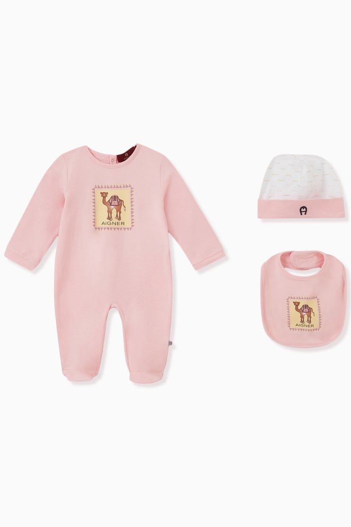 

Logo Camel Sleepsuit Set in Cotton, Pink