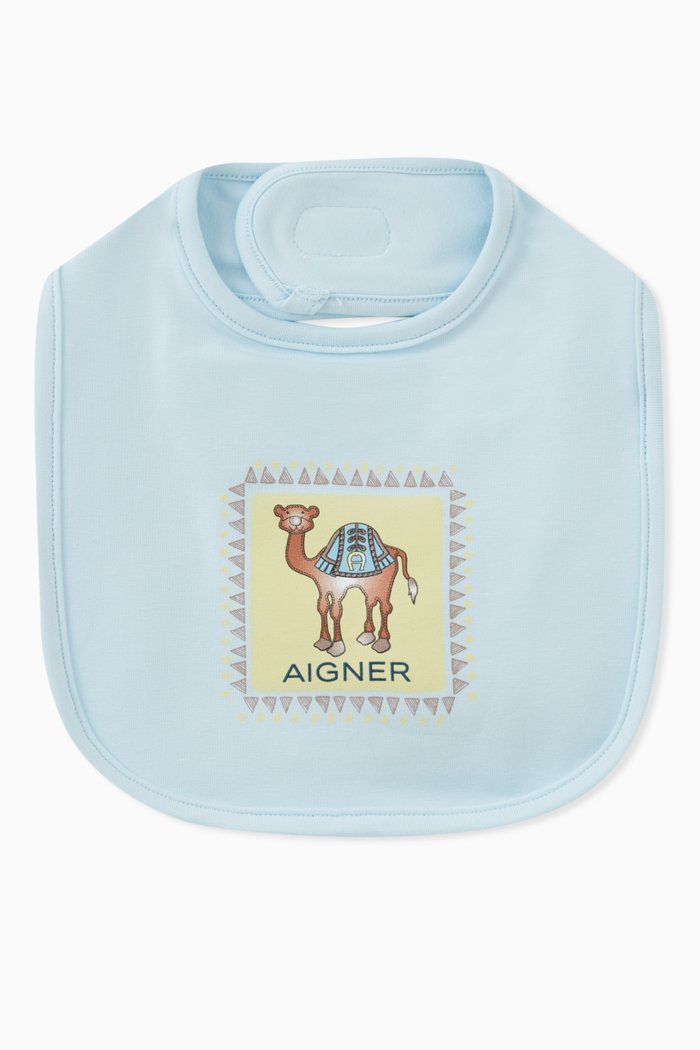 

Camel Print Bib in Pima Cotton, Blue