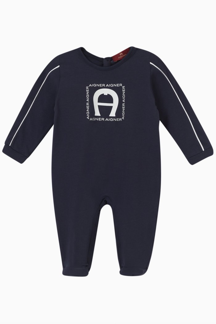 

Logo Stripes Sleepsuit in Cotton, Blue