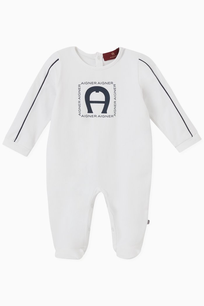 

Logo Stripes Sleepsuit in Cotton, White