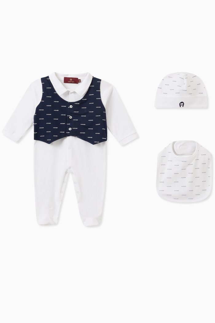 

Logo Sleepsuit, Hat & Bib Set in Cotton Jersey, White
