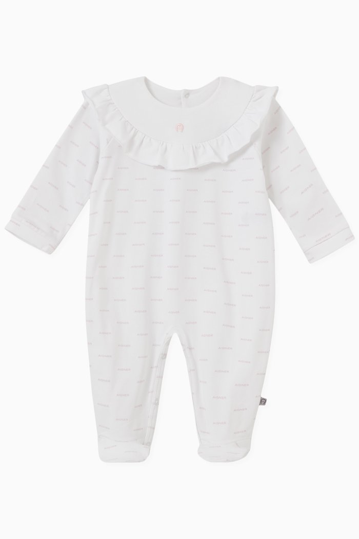 

Logo Bib Sleepsuit in Cotton, White