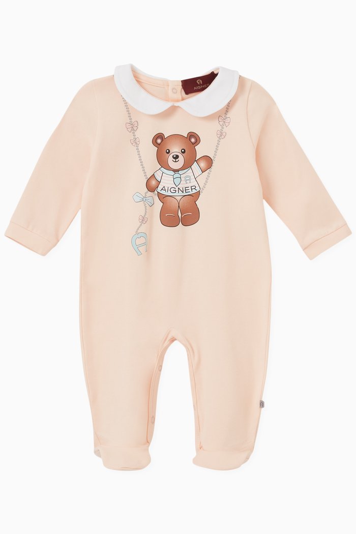 

Teddy Bear Sleepsuit in Cotton, Orange