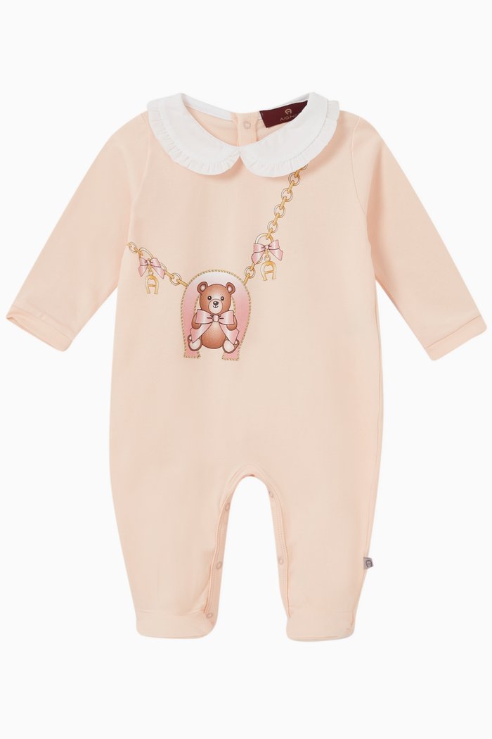 

Chain Logo Printed Sleepsuit in Cotton, Orange