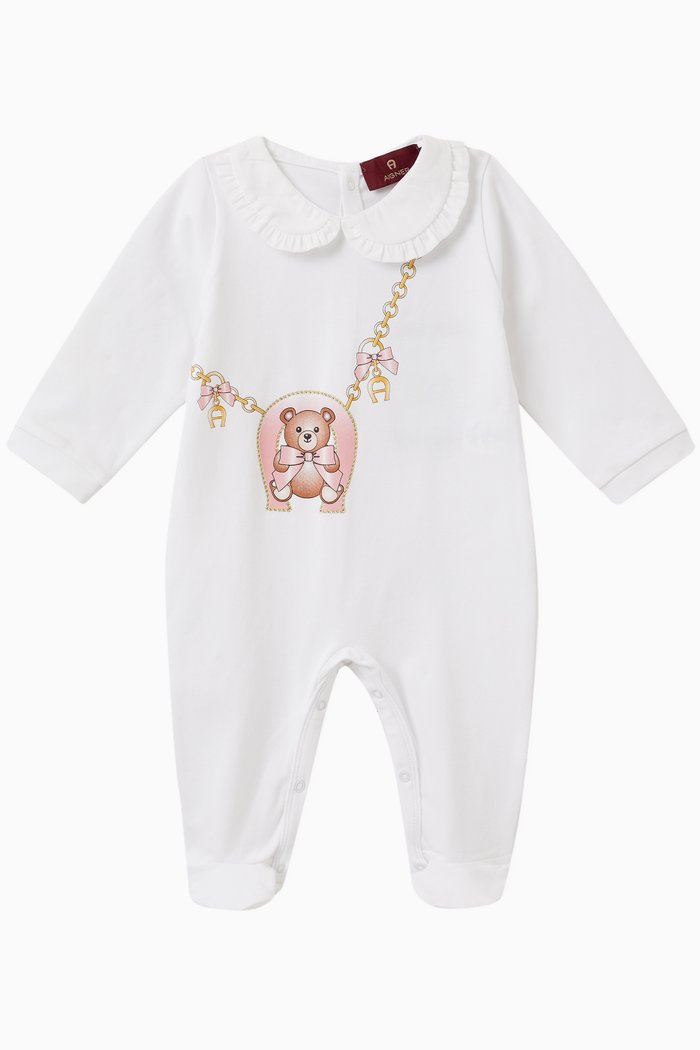 

Chain Logo Print Sleepsuit in Cotton, White
