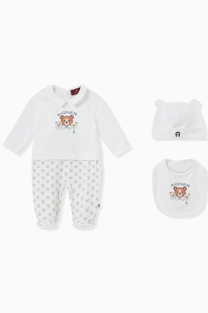 

Logo Sleepsuit Set in Cotton, White