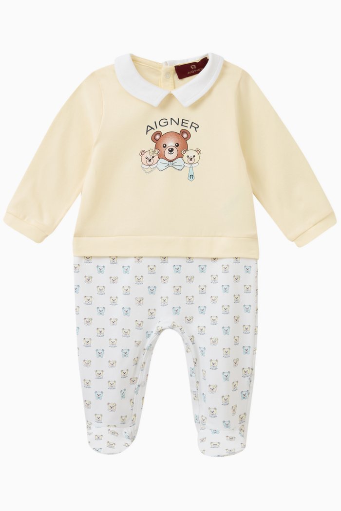 

Graphic Logo Print Sleepsuit in Pima Cotton, Yellow