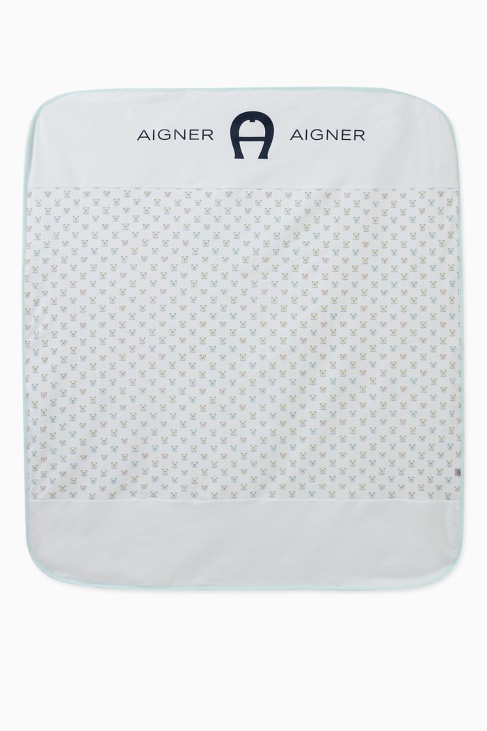 

Logo Print Blanket in Cotton, Blue