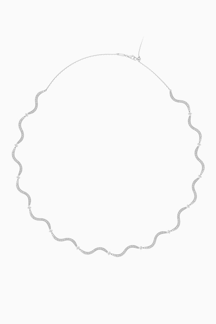 Wave Diamond Necklace in 18kt White Gold, Silver