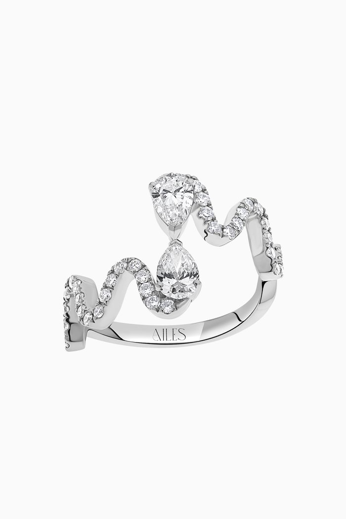 

Wave Diamond Ring in 18kt White Gold, Silver
