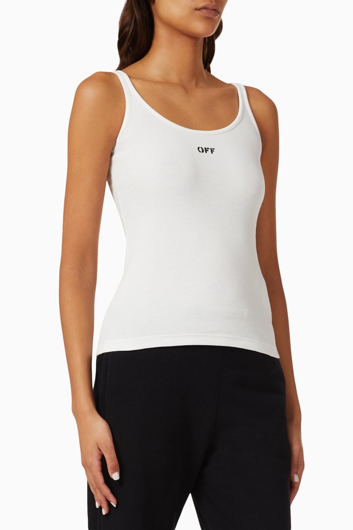 

Logo Tank Top in Ribbed Jersey, White