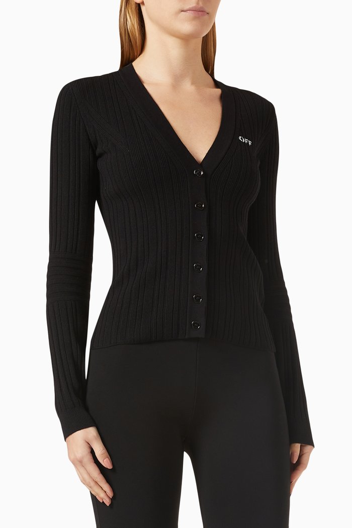 

Off Stamp Cardigan in Ribbed-knit, Black