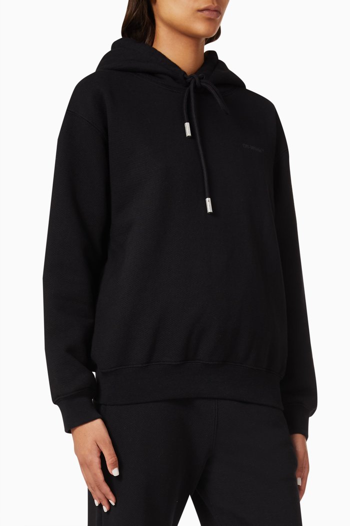

Rubber Diagonal Hoodie in Cotton Terry, Black
