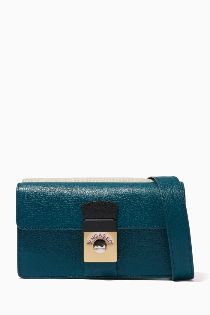 

New Lock Horizontal Bag in Grainy Leather & Canvas, Multicolour