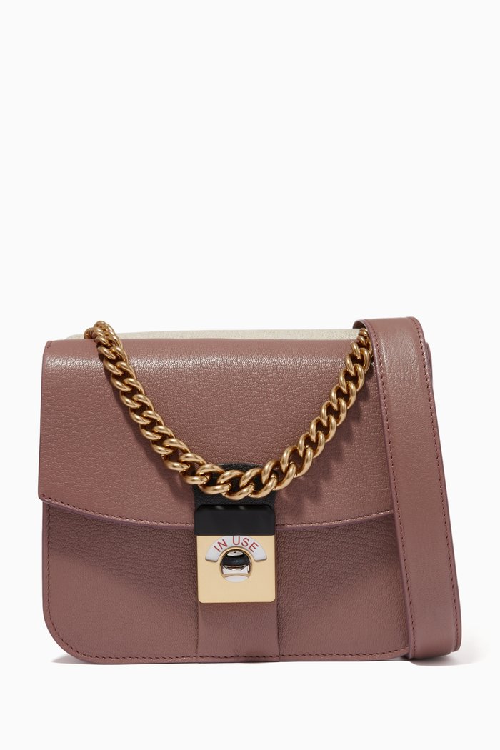 

New Lock Square Bag in Grainy Leather & Canvas, Pink