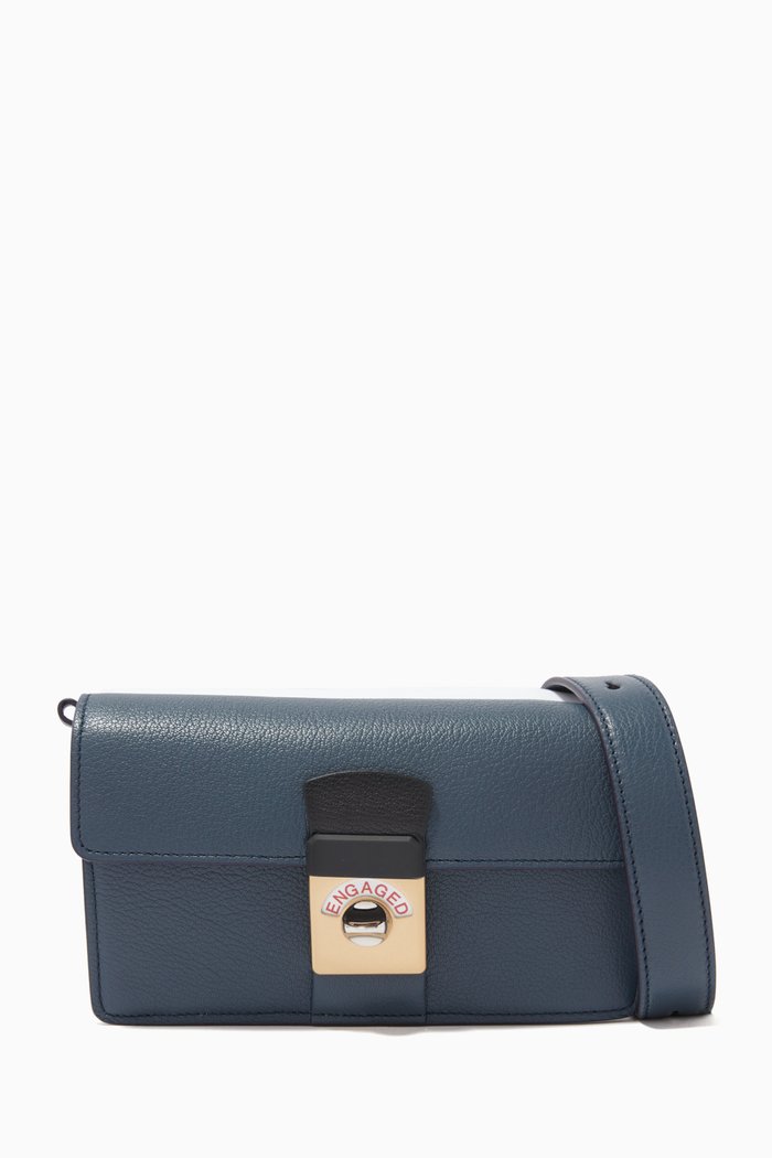 

New Lock Horizontal Bag in Grainy Leather & Cotton, Blue