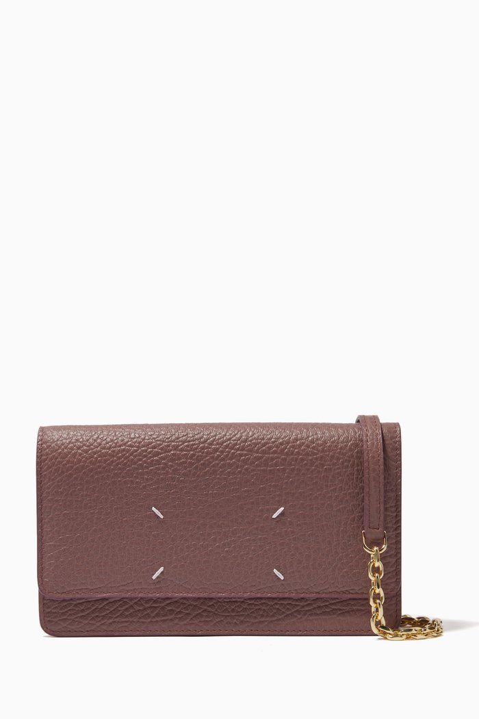

Stitch Chain Wallet in Leather, Pink
