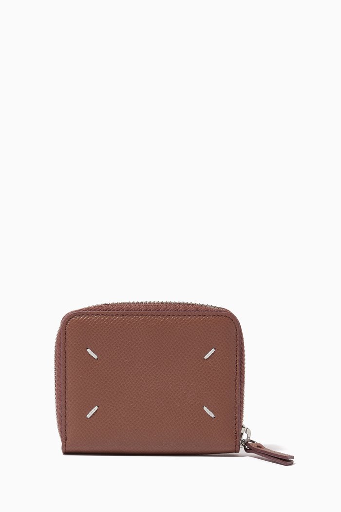

Four Stitch Wallet in Grained Leather, Pink