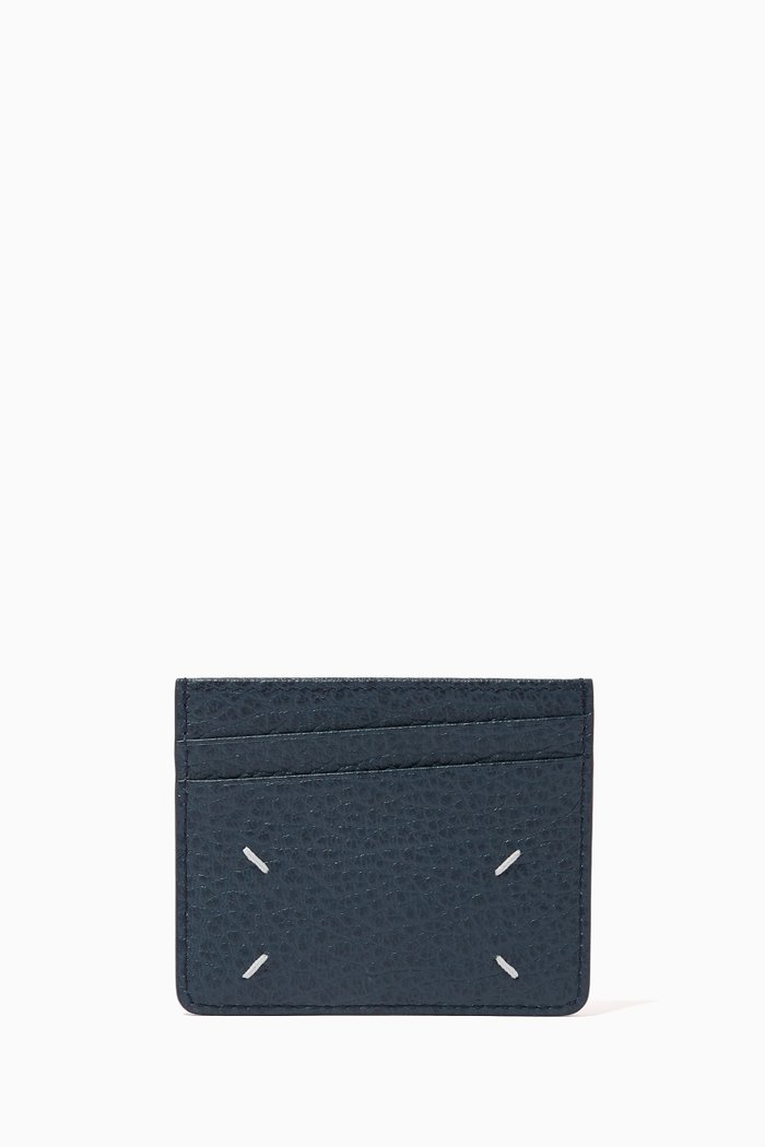 

Four Stiches Cardholder in Grained Leather, Blue