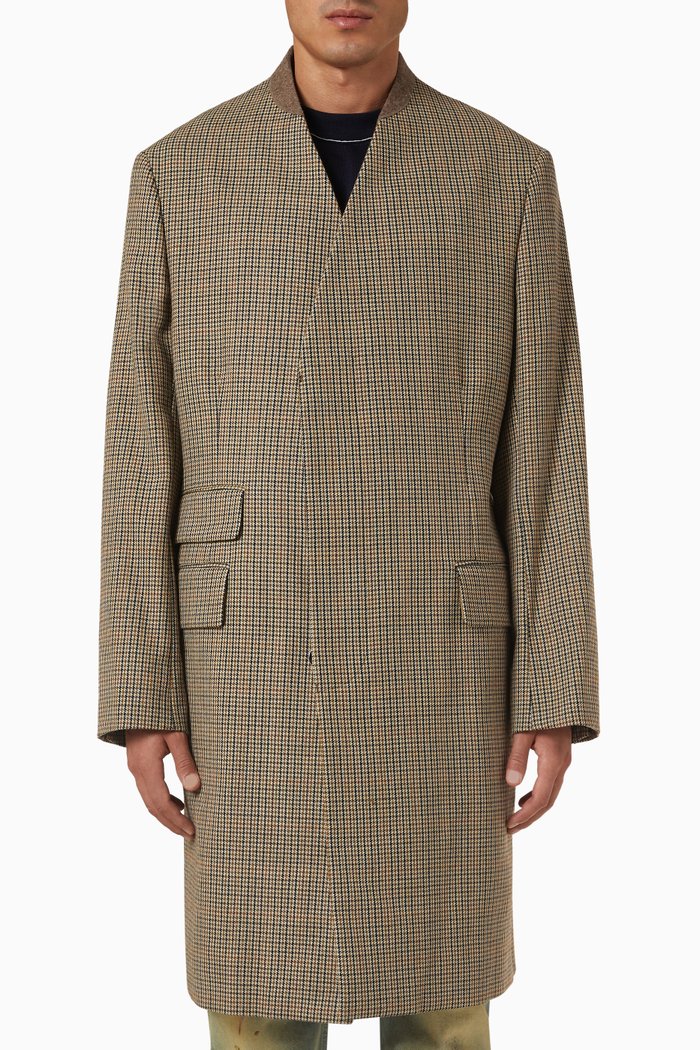 

Collarless Coat in Virgin Wool, Brown