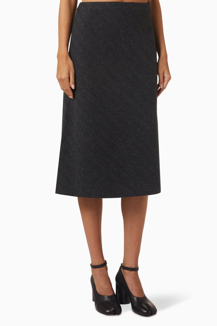 

A-Line Skirt in Herringbone Wool, Grey
