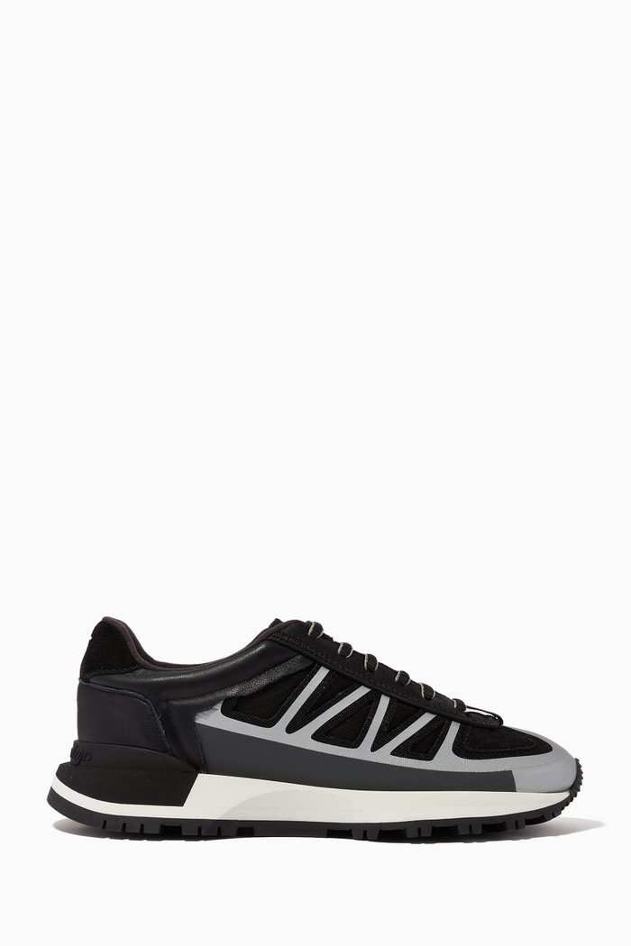 50-50 Sneakers in Calfskin, Nylon & Mesh, Black