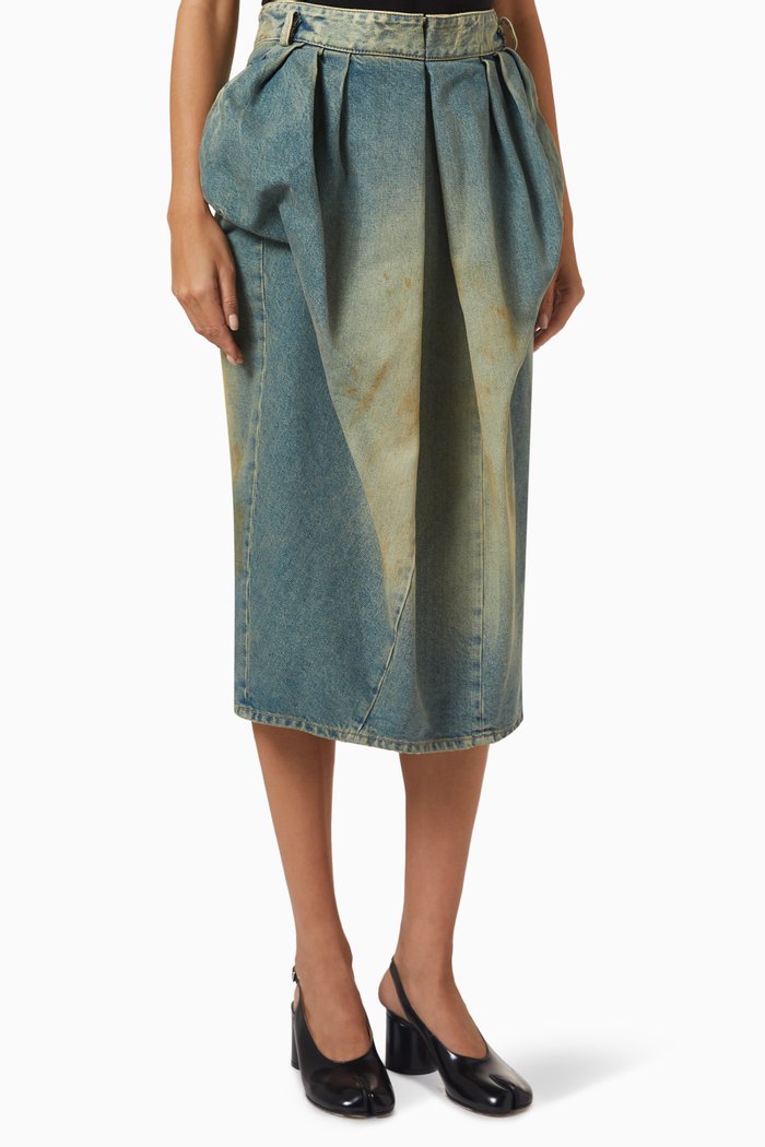 

Pleated Midi Skirt in Denim, Multicolour