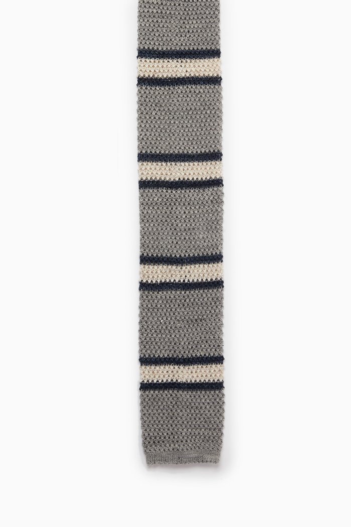 

Striped Knitted Tie in Cotton & Linen Blend, Brown