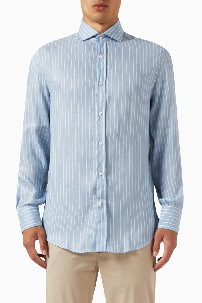 

Striped Shirt in Lyocell & Linen, Blue