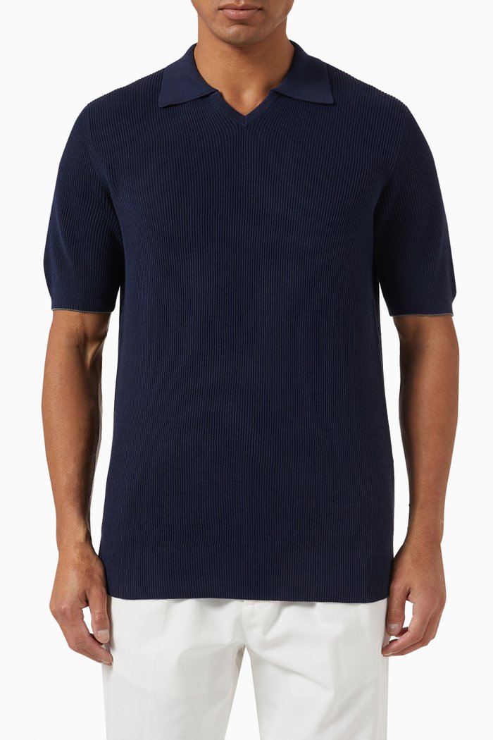 

Polo Sweater in Knit Cotton, Blue
