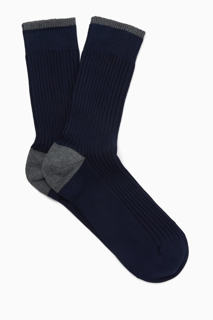 

Socks in Ribbed Cotton, Blue