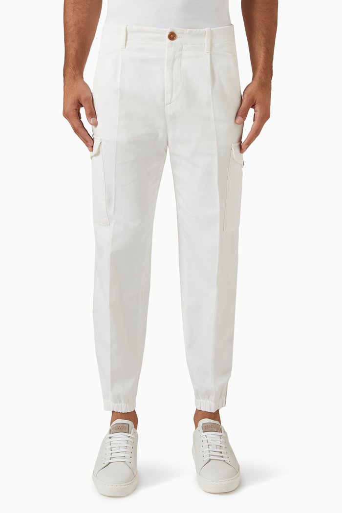 

Tapered Cargo Pants in Cotton, White