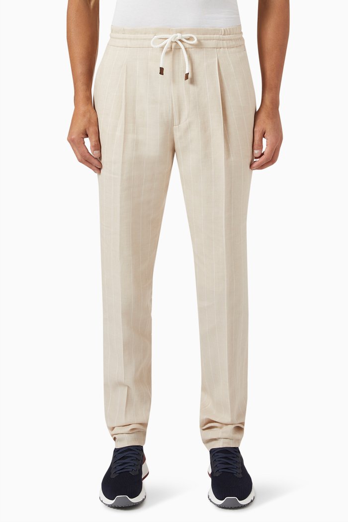 

Chalk Stripe Trousers in Linen & Wool, Neutral