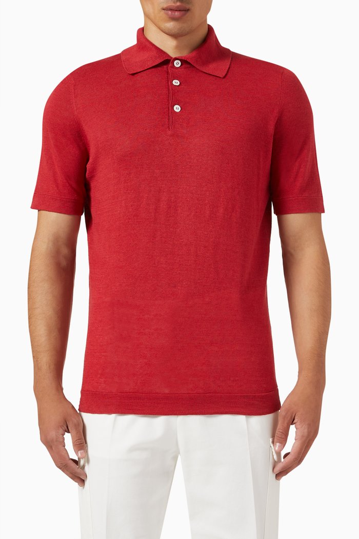 

Polo Sweater in Knitted Linen, Red