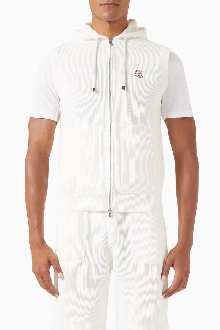 

Sleeveless Cardigan Sweatshirt in Cotton Knit, White
