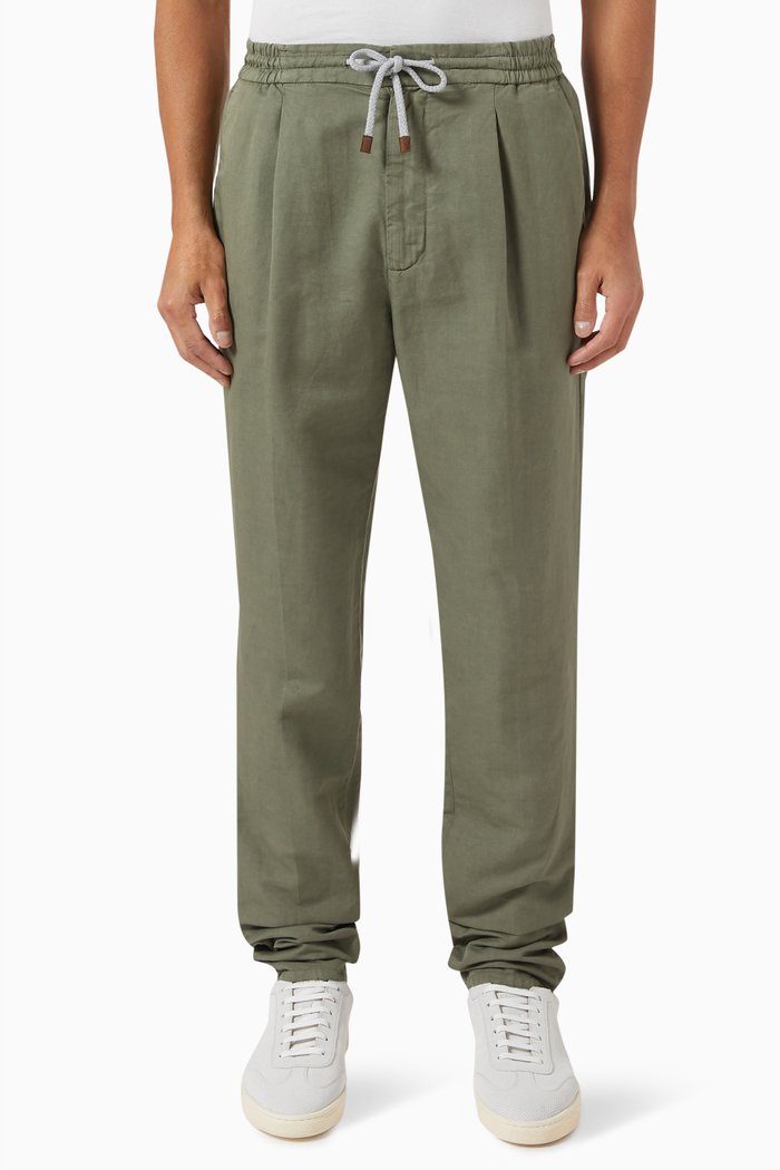 

Drawstring Pants in Cotton Stretch, Green
