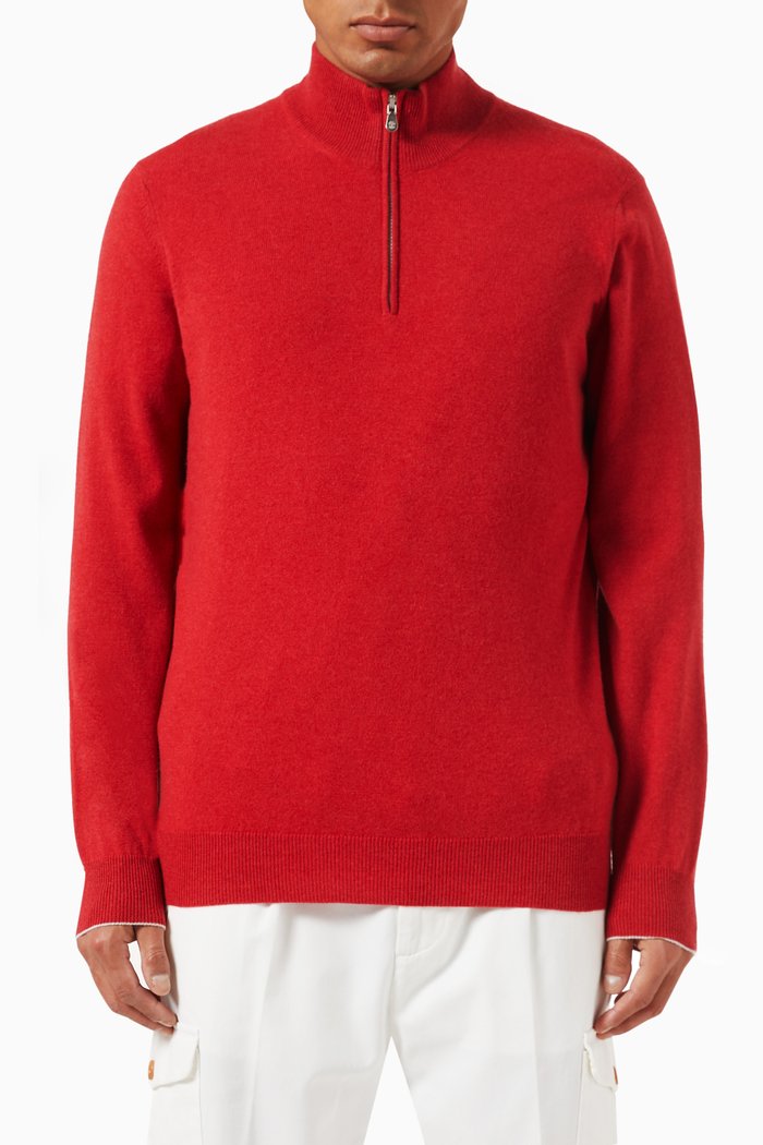 

Half-zip Sweater in Wool, Red