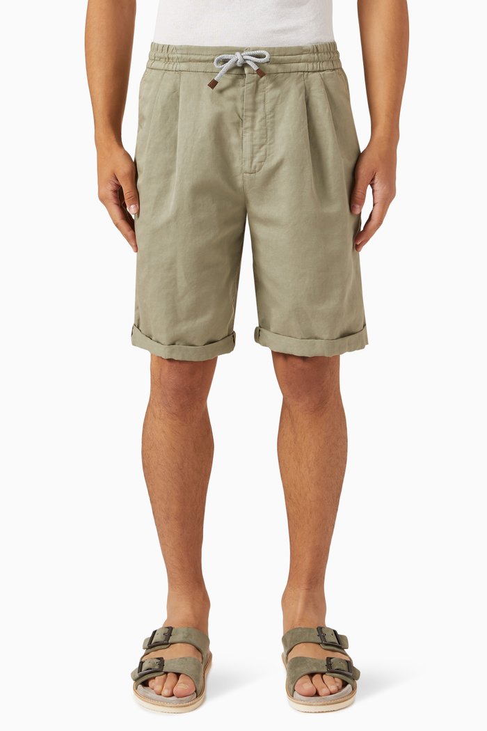 

Garment-dyed Bermuda Shorts in Gabardine, Green