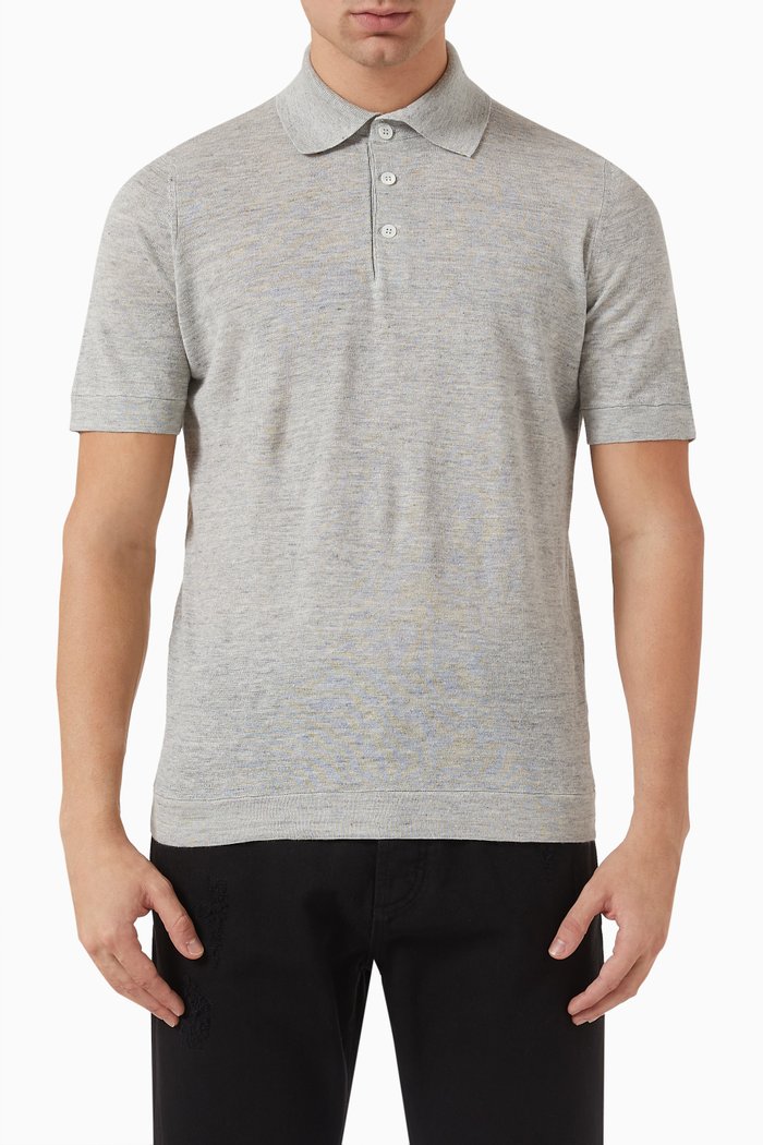 

Polo Shirt in Linen Blend, Grey