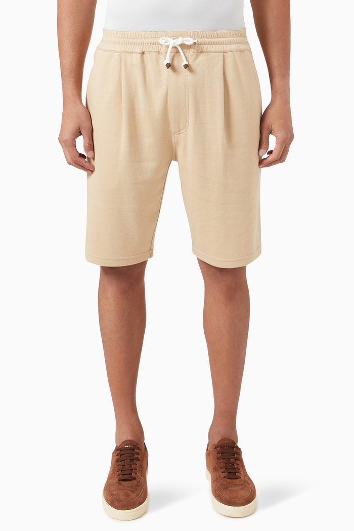 

Drawstring Bermuda Shorts in Cotton Blend, Brown